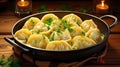 Dumplings with potatoes and onions, fried with a golden crust