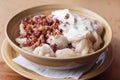 Dumplings with sour cream and crackling