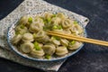 Dumplings, sticks healthy steamer concrete background cooking, national