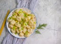 Dumplings, sticks on concrete background Royalty Free Stock Photo