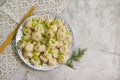 Dumplings, sticks lunch on concrete background serving gourmet Royalty Free Stock Photo