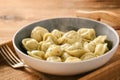 Dumplings stuffed with meat - pelmeni russian food.