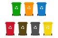 Dumpster bins for cardboard, plastic, no recycling, paper, hazardous, organic and glass.