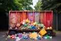 dumpster filled with colorful plastic waste