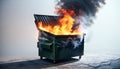 A dumpster fire engulfed in flames, sending billows of smoke into the air. Concept Crisis Management Royalty Free Stock Photo