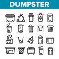 Dumpster, Garbage Container Thin Line Icons Set