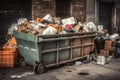 dumpster overflowing with trash and recyclables