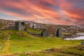 Dun Lough castle, the fort of the lake, is perched on the edge of 100 metre cliffs on the western headland above Mizen Head