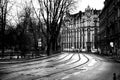 Dunajewskiego Street in Cracow in black and white.