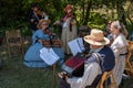 Duncan Mills, California, July, 15, 2018: Musicians playing and in the costume of the era during the reenactment events at Duncan