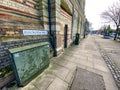 Dunchurch road sign on pavement in rugby town centre