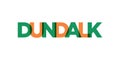 Dundalk in the Ireland emblem. The design features a geometric style, vector illustration with bold typography in a modern font.