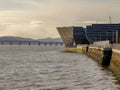 DUNDEE, UK, 18 FEBRUARY 2020: A photograph documenting the new Victoria and Albert Museum in Dundee late in the afternoon on a