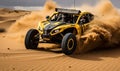 A Dune Adventure: Exploring the Desert Sands in a Vibrant Buggy Royalty Free Stock Photo