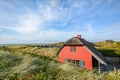 Dune landscape at the North Sea with holiday homes near Henne Strand, Jutland Denmark