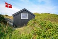 Dune landscape at the North Sea with holiday homes near Henne Strand, Jutland Denmark