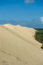 The silhouette of the Dune of Pilat, which extends to the horizon. Royalty Free Stock Photo