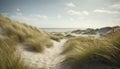 Dune setting by the coast of Denmark in the summer with lyme grass in the sand Royalty Free Stock Photo