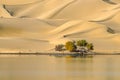 Dune under sun in autumn by River Tarim Royalty Free Stock Photo