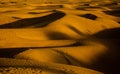 The dunes in the desert during golden hour with foot prints. Royalty Free Stock Photo