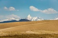 Dunes and Himalayas at the source of the Yarlung Zangbo River in Zhongba County, Xigaze, Tibet