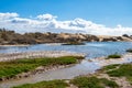 The dunes of Maspalomas and the nature reserve Charca de Maspalomas at Gran Canaria, Spain Royalty Free Stock Photo