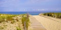 Dunes sea access on bright summer day view header panoramic in Cap-Ferret ocean atlantic beach Royalty Free Stock Photo