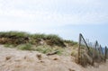 Dunes and sea grass and a bamboo barricade fence to control the drift of the sand on Cape Cod Royalty Free Stock Photo