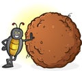 Dung Beetle with a Big Ball of Poop Cartoon Character
