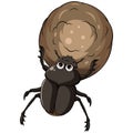 Dung beetle cartoon with a big ball of poop Royalty Free Stock Photo