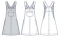 Dungaree Dress technical fashion Illustration. Mini Dress fashion flat technical drawing template, A-line, button, pocket