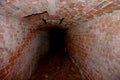Dungeon. Underground passage, tunnel, arch laid out red brick