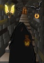 dungeon . witch monklong corridor of a medieval Royalty Free Stock Photo