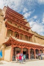 DUNHUANG, CHINA - AUGUST 20, 2018: Big Buddha Nine floor buiding at Mogao Grottoes near Dunhuang, Gansu Province, Chi