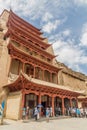 DUNHUANG, CHINA - AUGUST 20, 2018: Big Buddha Nine floor buiding at Mogao Grottoes near Dunhuang, Gansu Province, Chi