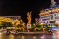 DUNHUANG, CHINA - AUGUST 19, 2018: Evening view of flying Apsara statue in Dunhuang, Gansu Province, Chi