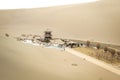 DUNHUANG,CHINA-MARCH 11 2016: Building at Mingsha shan Gobi desert, sand mountain and Crescent moon lake in Dunhuang, silk road at Royalty Free Stock Photo