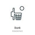 Dunk outline vector icon. Thin line black dunk icon, flat vector simple element illustration from editable entertainment concept