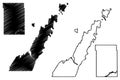 Dunn and Door County, State of Wisconsin U.S. county, United States of America, US map vector illustration, scribble sketch map