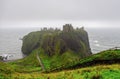 Dunnotar Castle view in poor Scottish autumn foggy weather, Aberdeenshire