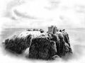 Dunnottar Castle - ruined medieval fortress / pencil drawing