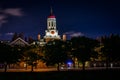 The Dunster House at night, at Harvard University, in Cambridge, Massachusetts.