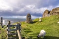 Duntulm, Isle of Skye , Scotland - October 14 2018 : This cairn is commemorating the MacArthurs heriditary pipers