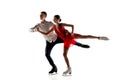 Duo figure skating isolated on white studio backgound with copyspace