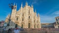 The Duomo cathedral timelapse hyperlapse at sunset. Front view with people walking on square Royalty Free Stock Photo