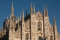 Duomo di Milano. People in front of facade of italian gothic church in the centre of Milan, Italy. Festival or