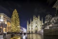 The Duomo in Milan with its tallest Christmas tree ever by night