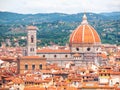 Duomo Santa Maria del Fiore and Bargello in Florence, aka Firenze, Tuscany, Italy. Aerial view of cathedral Royalty Free Stock Photo