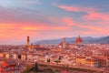 Famous view of Florence at gorgeous sunset, Italy Royalty Free Stock Photo