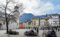 Duomo square with the Fountain of Nettuno, on the background the historical palaces , Trento, Trentino Alto Adige, Italy